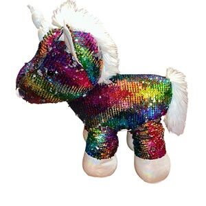 Rainbow/Silver Flip Sequin Unicorn Plush 8.5” x 14” x 17”
